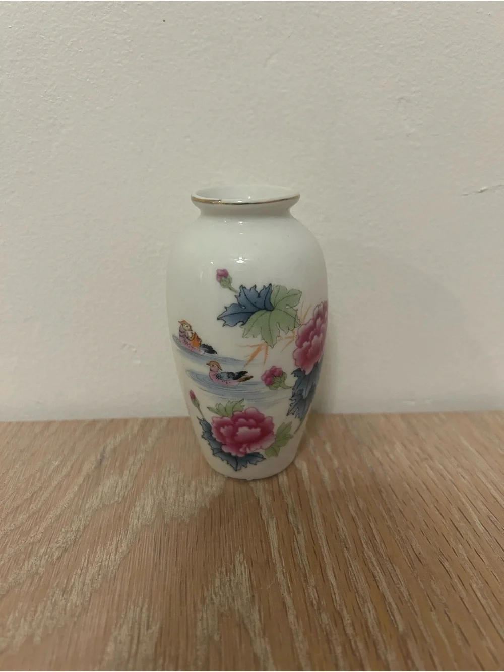 White Floral Vase with Pink Peony Design